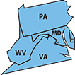 Map of EPA Region 3, which contains Pennsylvania, Maryland, Delaware, West Virginia, Virginia, and the District of Columbia.