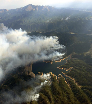 Wildfire Smoke over Mountain Lake