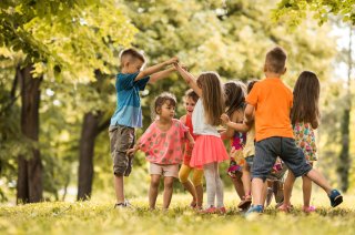 Group of of children playing outside