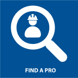 find a pro logo. magnifying glass with worker