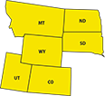Map of EPA Region 8, which containsMontana, North Dakota, South Dakota, Wyoming, Colorado, and Utah.