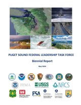 Title of report including agency logos and a collage of environmental images including a watershed map.